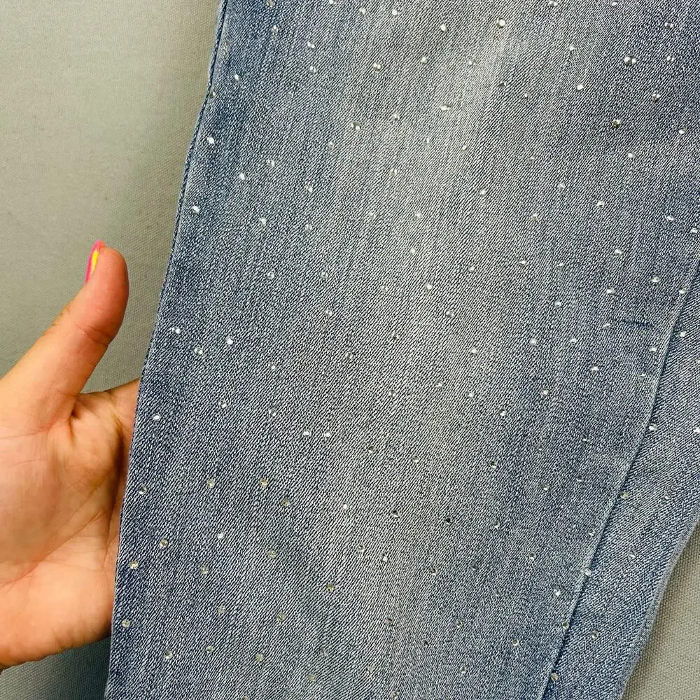 Y2K Cache Jeans All Over Rhinestone Studded Bling Vintage Denim Cropped Capri 6 - Picture 5 of 9